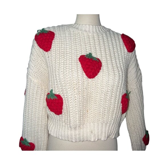 Strawberry Knit Patterned Sweater  Cropped Design  One Size fits Appx Small - XL - Picture 5 of 11
